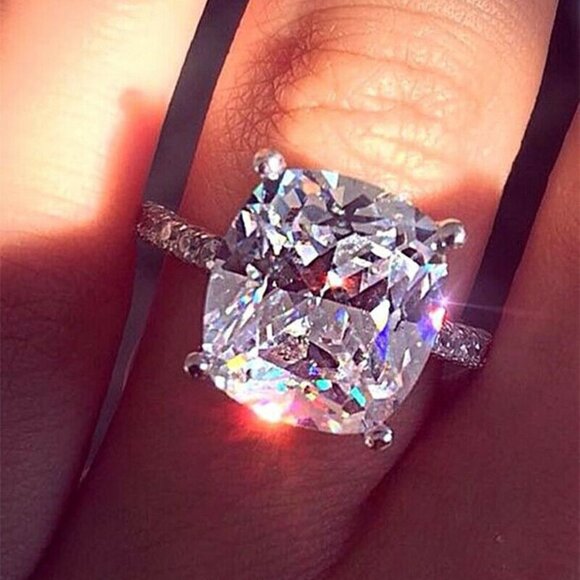 Cushion Cut White Sapphire .925 Silver Ring - Picture 3 of 5